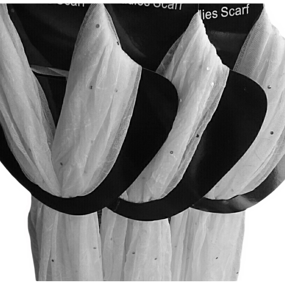 SEQUIN SHEER WHITE THREADED DESIGN SCARF (3 Shown) BUYING 1